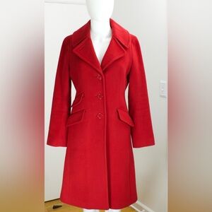 Talbots Elegant Red Trench Wool Blend Coat Women’s Petite Outerwear Size 4P